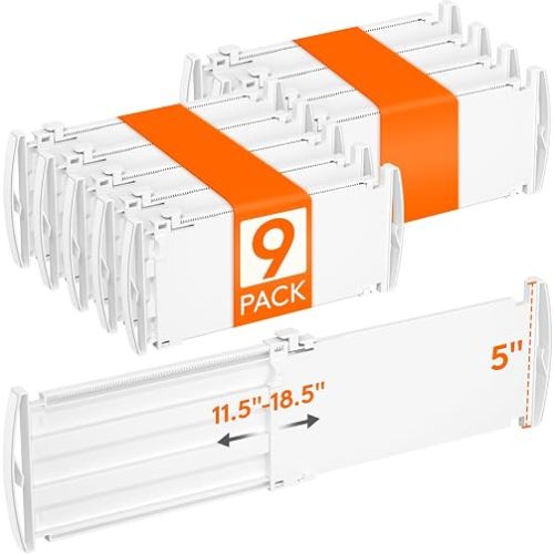 Lifewit 5" High 9 Pack Drawer Dividers, 11.5"-18.5" Adjustable Deep Drawer Organizer Clothes, Expandable White Plastic Separators for Dresser, Kitchen, Cabinet, Nursery, Office Organization & Storage