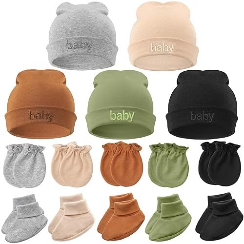 BQUBO Newborn Baby Hat Mittens Socks Set Infant Cotton Beanie Gloves Thick Warm Socks for 0-6 Months Boys Girls