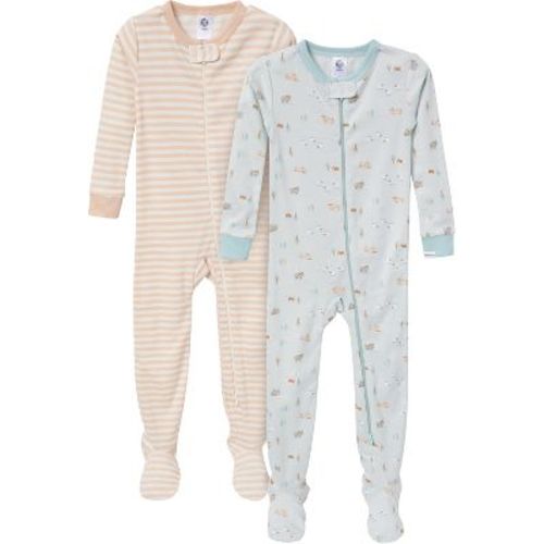 Gerber Baby And Toddler Gender Neutral Long Sleeve Snug-fitting Footed Pajamas, 2 Pack, Safari, 0-3 Months