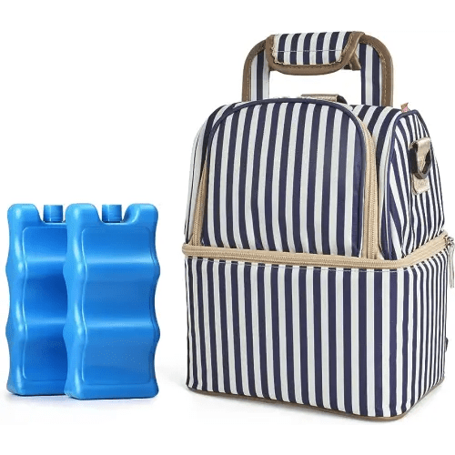 NCVI Breastmilk Cooler Bag with 2 Ice Pack, Breast Pump Bag with Cooler Fits 6 Bottles, Double Layer Breast Milk Baby Bottle Cooler Bag, for Travel, Nursing Mom Daycare, Work, Picnic (Stripe)