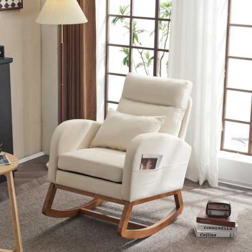 Beige Linen Rocker Armchair