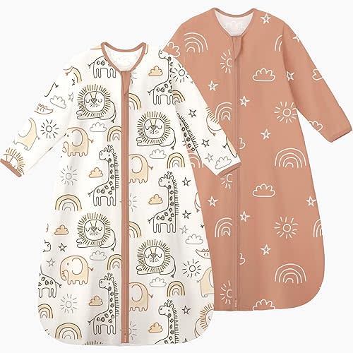Yoofoss Baby Sleep Sack 0-6 Months Long Sleeve Wearable Blanket Baby 100% Cotton 2-Way Zipper 0.5 Tog Newborn Sleeping Sack, Lightweight(Small)