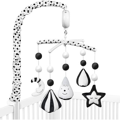 FEISIKE Baby Crib Mobile, Crib Toys Hanging with 35 Lullabies, 3 Modes Digital Musical Box(Turn Only, Music Only, Turn & Music Newborn Baby Toys Black/White for Boys and Grils
