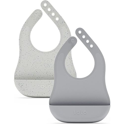 Lalo The Bib - Waterproof, Non-Toxic Silicone Baby Bib with Adjustable Neck Band & Silicone Food Pouch Catcher, Set of 2