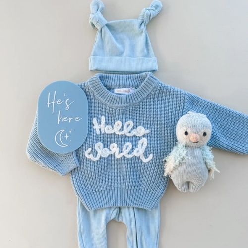 'Hello World' Chunky Knit Jumper | Blue – Little and Fern