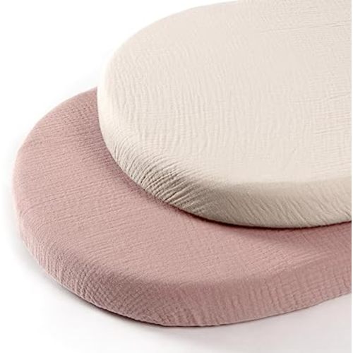 lulumoon Baby Muslin Bassinet Sheets: Cotton Bassinet Sheets Neutral for Boys and Girls - Bassinet Sheets Fitted for Oval Rectangle or Hourglass