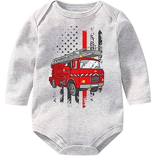Yeavomeny Thin Red-Line Fire Truck Firefighter Infant s Long Sleeve Playsuit Outfit Gray