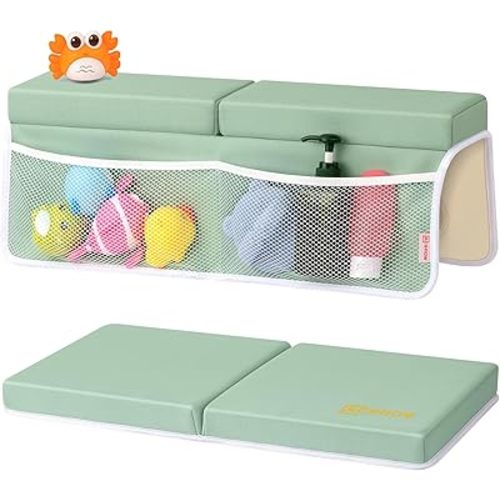 ACGROW Bath Kneeler and Elbow Rest Pad Set - Comfortable 1.5” Thick Baby Bath Kneeler Pads with Toys Organizer, Non-Slip Knee Arm Support Bathtub Mat, Quick-Drying Kneeling Pad for Baby Bath Time