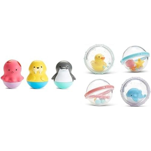 Munchkin Bath Toys Bundle - Bobbers with Dolphin/Walrus/Octopus and Float & Play Bubbles 4 Count