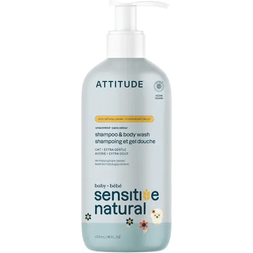ATTITUDE 2-in-1 Shampoo and Body Wash for Baby, EWG Verified, Plant- and Mineral-Based Ingredients, Vegan and Cruelty-Free Products for Sensitive Skin, Unscented, 16 Fl Oz