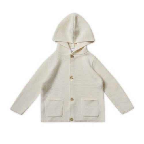 Stellou & Friends 100% Cotton Hood Unisex Cardigan for Babies and Children Ages 0-6 Years, Color: White, Size: 3-6 months