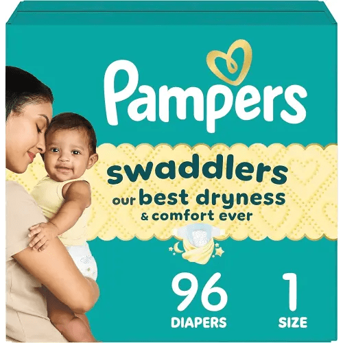 Pampers Swaddlers Diapers, Size 1 (8-14 lbs), 96 Count, Absorbent, Keeps Baby Dry and Comfortable, Skin Safe Disposable Baby Diaper (Packaging May Vary)