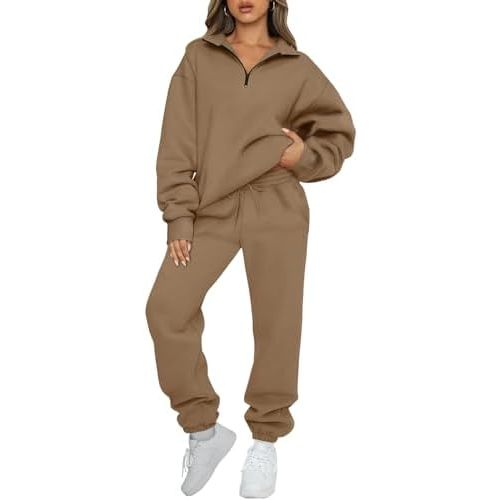AUTOMET Women's Sweatsuits 2 Piece Outfits Long Sleeve Half Zip Pullover and Baggy Sweatpants with Pockets