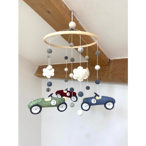 NASCAR Vintage Racing Car, Cloud, Baby Cot Mobile, Nursery Hanging Decor, Made to Order