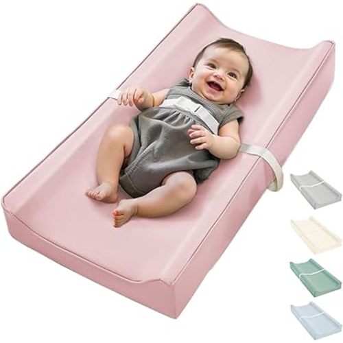 Vegan Leather Waterproof Baby Changing Pad - Wipeable, Extra Thick & Portable & Non-Slip Diaper Mat for Dresser, Crib, Travel | Soft & Safe (Pink)