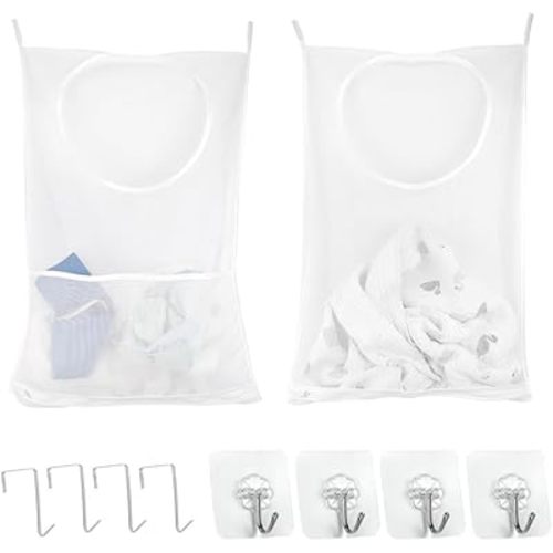 ZIIYAN 2 Pack Door Hanging Laundry Hamper Bag, Mesh Laundry Bag, Large Dirty Clothes Bag Over the Door Organizer