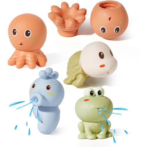 Mold Free Animal Bath Toys for Toddlers/ Infants 6 - 12- 18 Months, Non Toxic Baby Bath Toys, Bath Toys for Kids Ages 1-3 - Free Sea Animals 4PCS