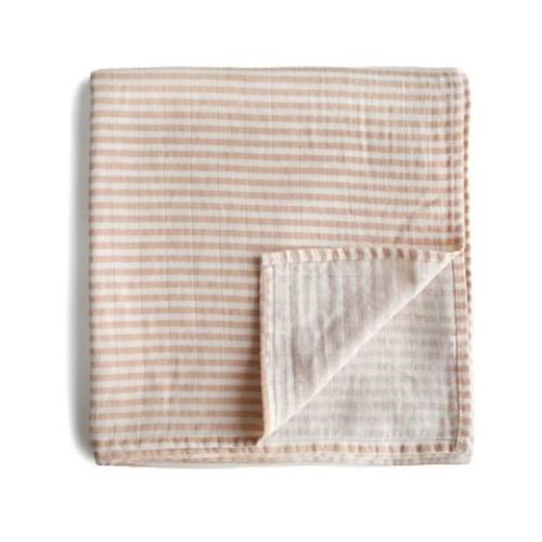 Organic Cotton Muslin Swaddle Blanket Natural Stripe One Size