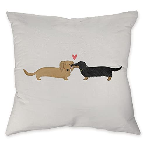 Lovely Couple Dachshund Dogs Kissing Pillow Case,Decorate Home Living Room Bedroom Wedding Room Outdoor Porch,Couples Husband Wife Boyfriend Girlfriend Newlyweds Gifts,18x18 Inch Throw Pillow Covers