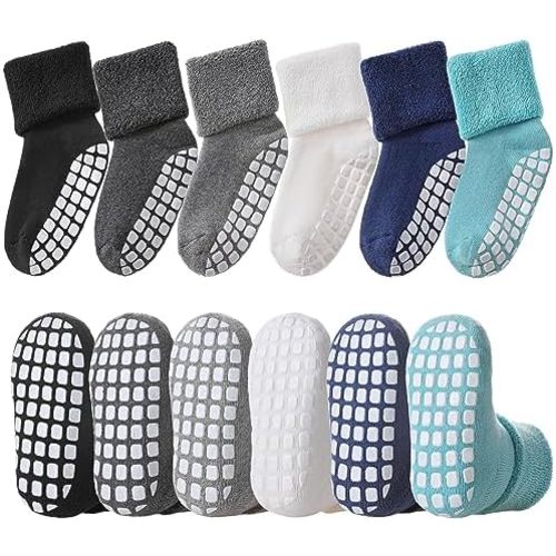 LANLEO Baby Girls Boys Non Slip Socks with Grips Toddler Kids Unisex Warm Thick Cotton Ankle Crew Socks with Grippers