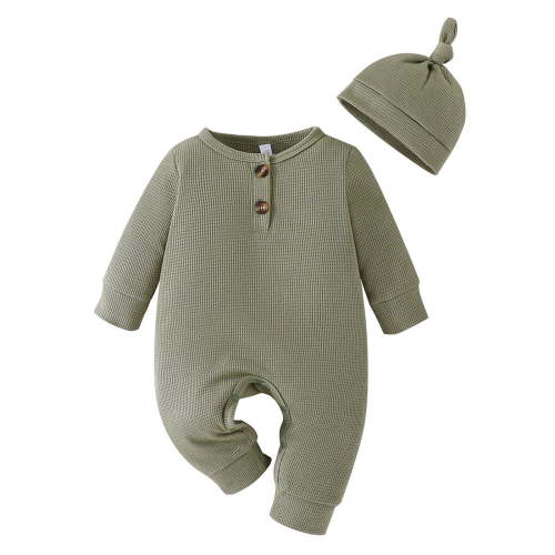 Newborn Onesies Infant Girls Boys Long Sleeve Polyester Solid Color Print With Hat Outwear Gender Neutral Baby Clothes Green 3 Months-6 Months