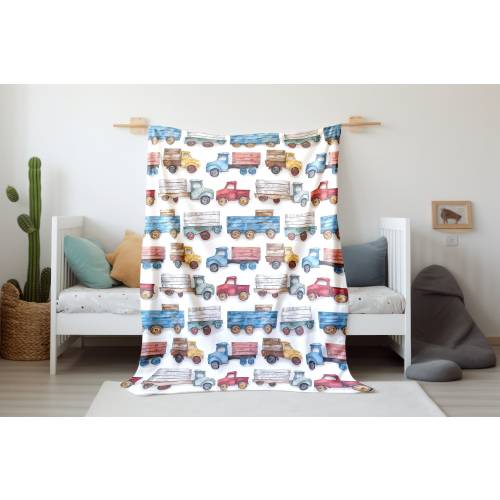 Wooden Trucks Baby Blanket, Baby Swaddle, New Mom Gift, Baby Keepsake, Baby Shower Gift, Sherpa Blanket Swaddle, Childrens Kids Blankets