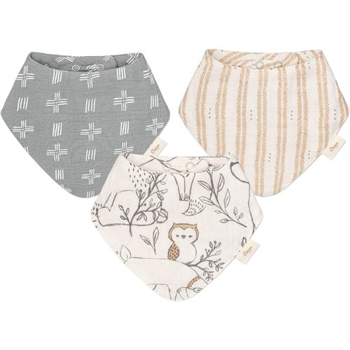 Crane Baby Soft Muslin Baby Bib Set, Adjustable and Absorbent Bandana Style Bibs for Boys and Girls
