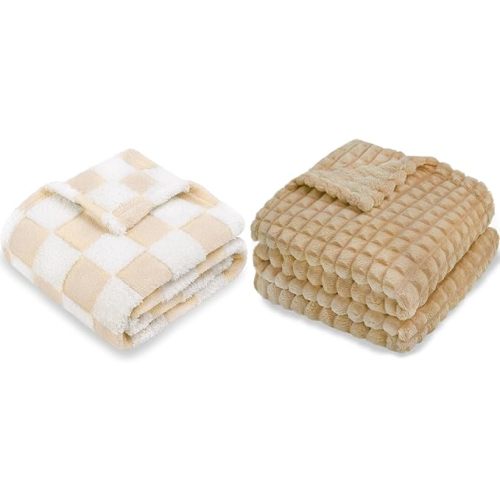 HOMRITAR Checkered Baby Blanket for Boys Girls Warm Cozy Reversible Checkerboard Toddlers Blanket, Fluffy Fuzzy Plush Lightweight Bed Blanket with Chessboard Grid Design 380GSM Baby Blue 30 x 40 Inch