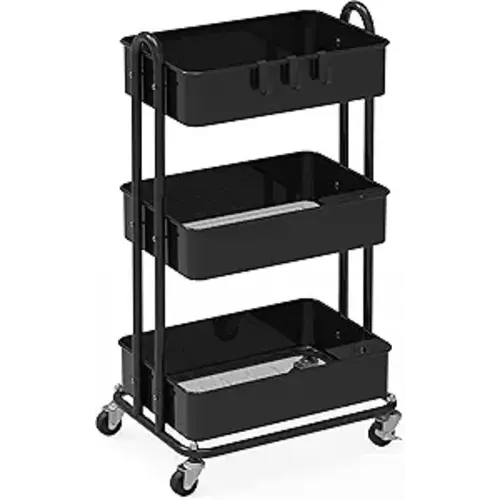 Simple Houseware 3-Tier Heavy Duty Metal Utility Rolling Cart, Black