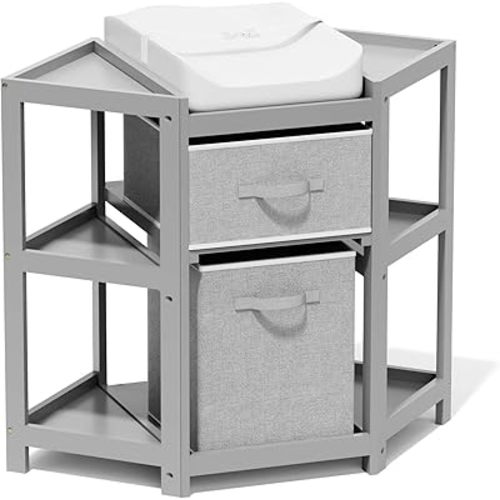 Glaf Portable Corner Changing Table Baby Changing Station Diaper Changing Station for Newborn Infant with Storage Basket and Changing Pad ﻿ (Grey)