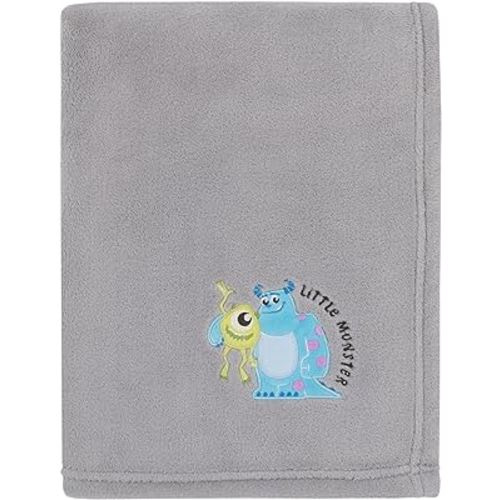 Disney Monsters, Inc. Cutest Little Monster Gray, Turquoise, and Green, Sully, and Mike Super Soft Appliqued Baby Blanket