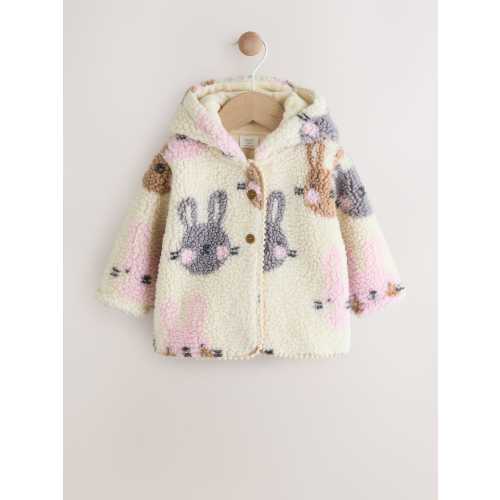 Ecru and Pink Bunny Borg Hooded Baby Jacket (0mths-2yrs)
