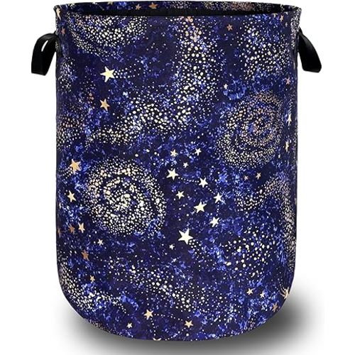 Blue Galaxy Laundry Basket Foldable Colorful Starry Sky Laundry Hamper With Handle Oxford Cloth Portable Clothes Storage Organizer Basket 18.9"x16.5" Laundry Bag For Laundry Room/Bedroom/Bathrooms