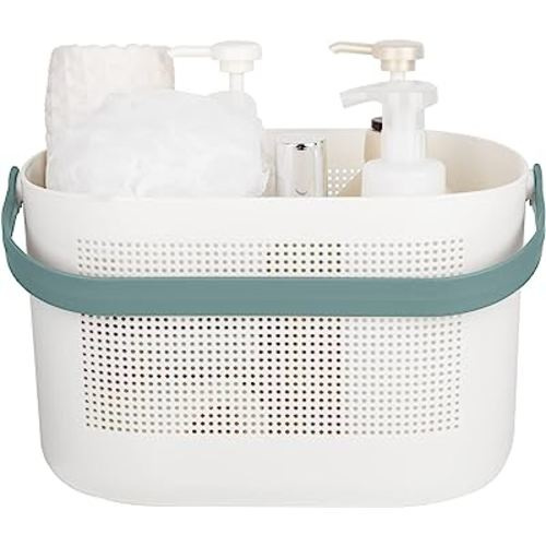 Plastic Storage Baskets with Handles, Shower Caddy Shelf Organizers Basket for Bathroom, Kitchen, Dorm Room, Green