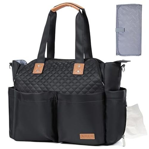 Lekebaby Diaper Bag Tote, 17 Pockets Large Travel Diaper Tote Waterproof with Portable Changing Pad, Mom Crossbody Hospital Bag for Labor Delivery, Baby Essentials for Newborn Gifts, Grey