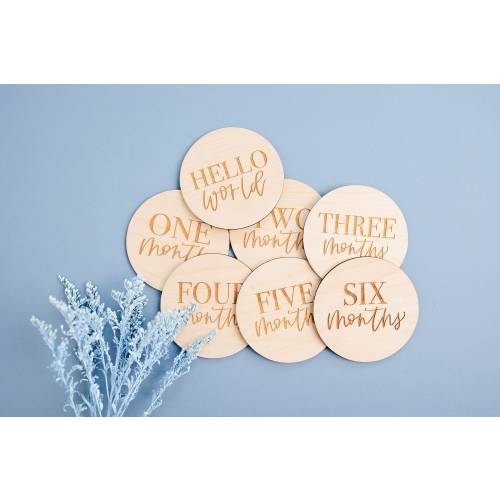 Laser Engraved Baby Milestone Rounds | Monthly Baby Photo Discs | Wood Milestone Rounds | Milestone Cards | Double Sided Milestone Rounds