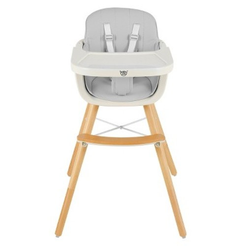 Babyjoy 3 in 1 Convertible Wooden High Chair Toddler Feeding Chair with Cushion Gray/Beige/Yellow/Pink/Dark Grey/Black, Color: Gray