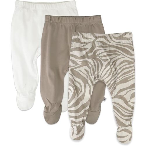 HonestBaby 3-Pack Footed Pants Roomy Fit Pull on Bottoms 100% Organic Cotton for Infant Baby Boys, Girls, Unisex - 0-3 Months - Zanzibar Zebra