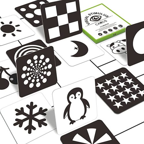 50 Pages Visual Stimulation Flashcards, 25 PCS Black and White Baby Visual Stimulus Cards Sensory Developmental Black White Card Set for Newborn Baby 0-3 Months (5.5” X 5.5”)