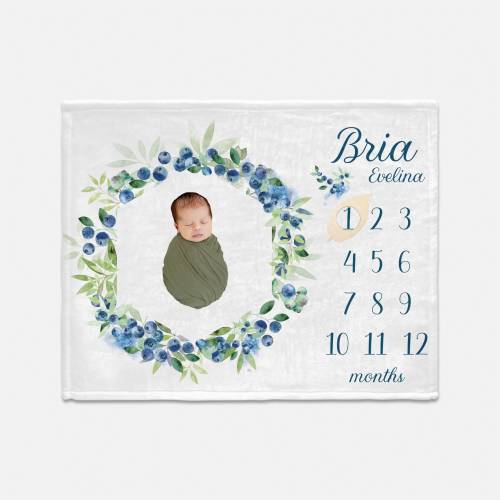 Blueberry Girl Milestone Blanket, Blueberry Monthly Baby Blanket, Baby Shower Gift, Blueberry Nursery Theme, Blueberry Baby Gift F95