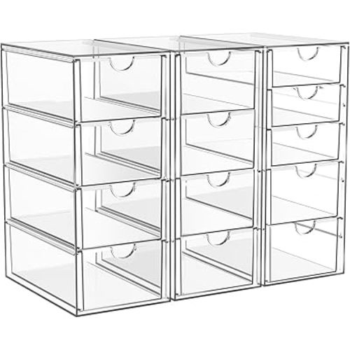 Acrylic Makeup Organizer with 13 Drawers, Bathroom Counter Organizer, Acrylic Organizers, Desk Organizer, Office Supplies, Storage Drawers for Cosmetic, Pencil, Coffee, etc 3 Pack