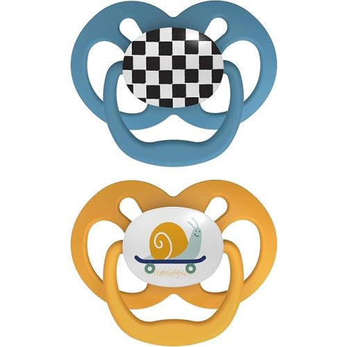 Dr. Brown's Advantage Baby Pacifier, Fully Symmetrical Soother with Soft Silicone Bulb, Skateboard Snail, 6-18m, BPA Free, 2 Pack