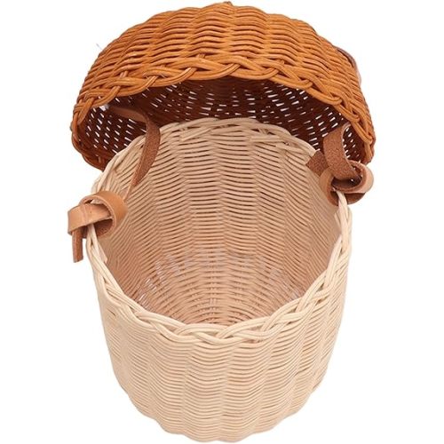 Kids Rattan Storage Basket, Hand Woven Indonesian Rattan Decorative Acorn Shaped Bag for Boys Girls Photography Props (Large Handbag)
