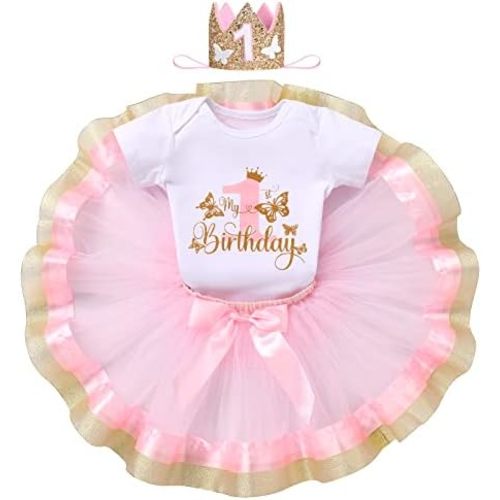 IBTOM CASTLE Baby Girl 1st Birthday Cake Smash Outfit Sequin Butterfly Romper Princess Tutu Dress Headband Photoshoot Clothes