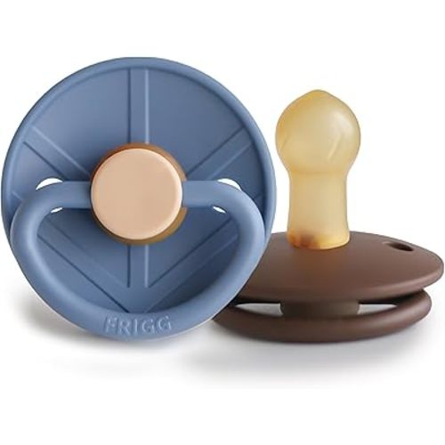 FRIGG Little Viking Natural Rubber Baby Pacifier 2-Pack | Made in Denmark | BPA-Free (Ocean View/Cocoa, 0-6 Months)