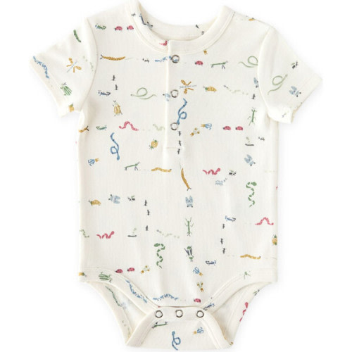 Short Sleeve Henley One-Piece, Crawling Critters - Pehr | Maisonette