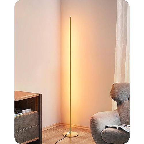 EDISHINE LED Corner Floor Lamp, Minimalist Dimmable Light with Remote, 57.5 Inches Tall Floor Lamps for Living Room, Bedroom, Home Office, 7 Color Temperature 2700-6000K (Gold)