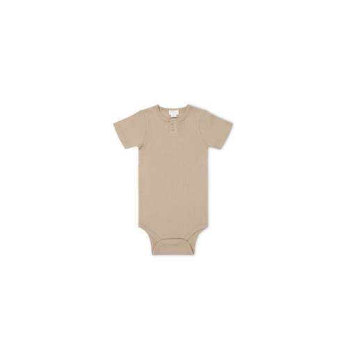 Organic Cotton Modal Darcy Rib Tee Bodysuit - Fawn, 0-3M