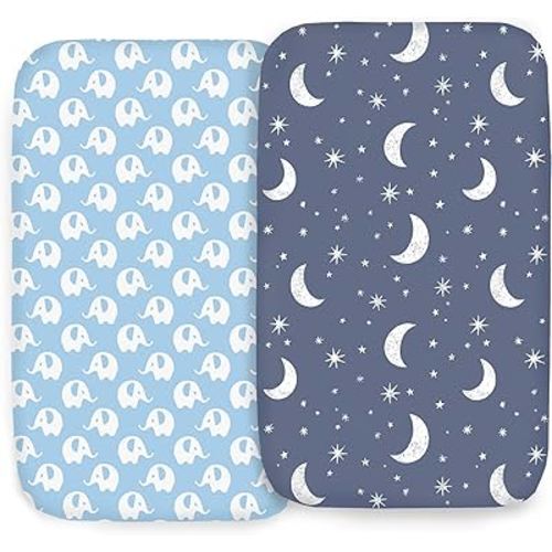 100% Organic Cotton 2 Pk Bedside Sleeper Bassinet Fitted Mattress Sheets for Mika Micky, Baby Delight, Ronbei, Chicco, KoolerThings, Cloud Baby, AMKE, Angelbliss, Maxi-Cosi, Arm's Reach and More. Boy