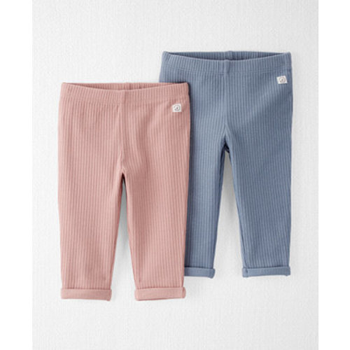 Baby Girls Organic Cotton Ribbed Leggings, Pack of 2